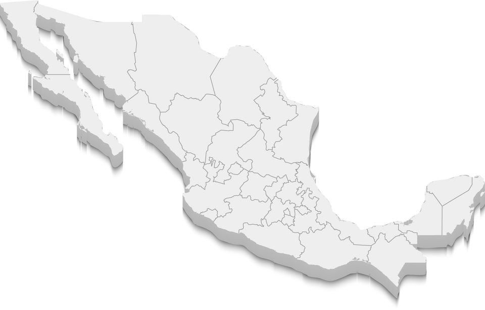 3d map of Mexico with borders of regions